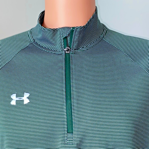Under Armour Womens Large Green Stripe 1/4 Zip Tech Heatgear Long Sleeve Top - Picture 4 of 4